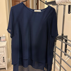 Michael Kors Back Cutout Short Sleeve Top Navy Size 1X